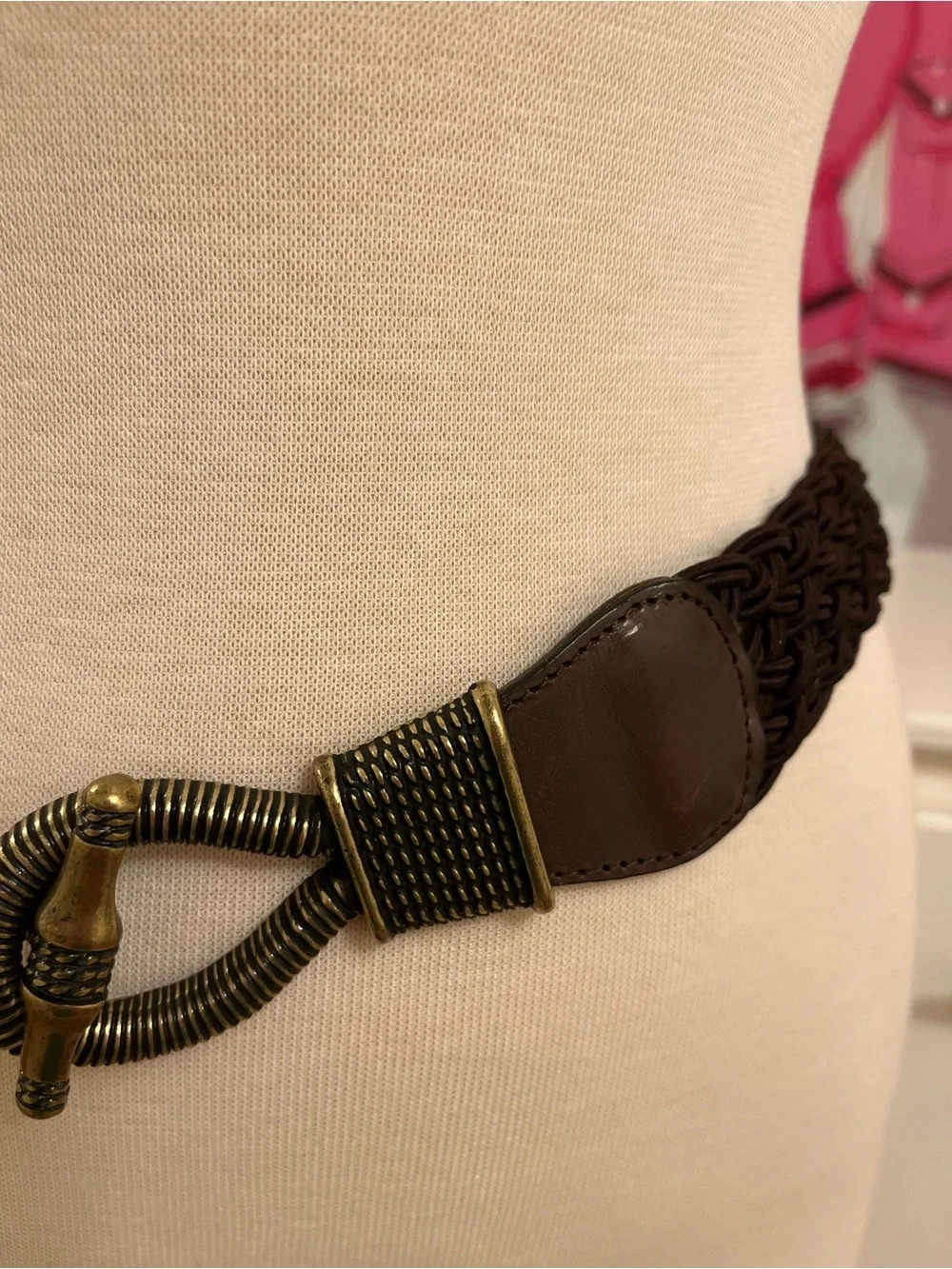 Another Line Espresso Woven Belt with Bronze Hook Buckle